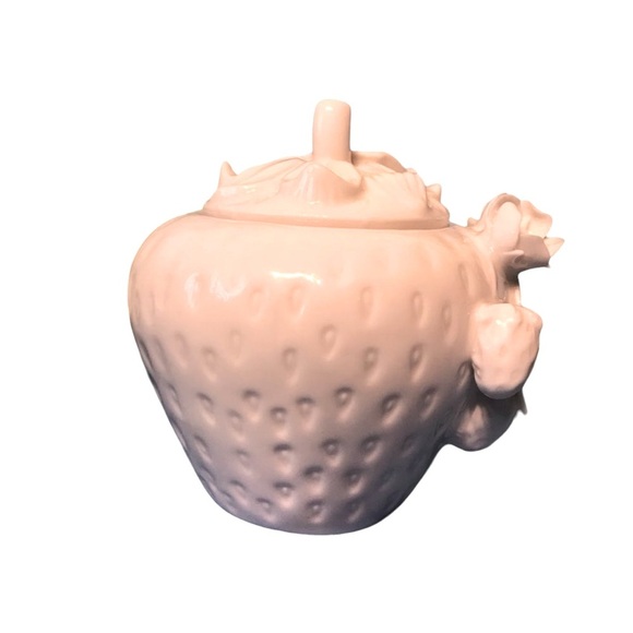 Vintage Graces Teaware White Bisque Porcelain Sculpted Strawberry Cream & Sugar - Picture 3 of 15
